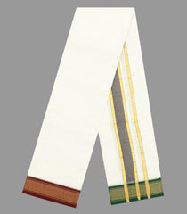 White Handloom Korvai Pure Silk 8 Yards Dhoti With 4 Yards Angavasthram-CD1550