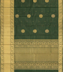 Bottle Green Handloom Kanchipuram Silk Saree With Zari Stripes & Buttas-KA14126