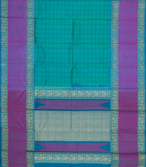 Cyan Handloom Kanchipuram Silk Saree With Checks-KA15151