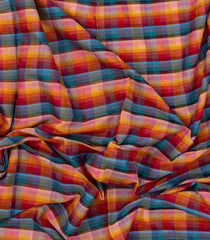 Multi Colour Handloom Bengal Cotton Saree With Checks-BG1850