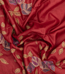Red Woven Tussar Silk Saree With Printed & Embroidered Motifs-TU3817