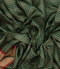 Dark Green Handloom Tussar Silk Saree With Printed Dotted Stripes-TU2677