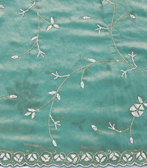 Turquoise Woven Blended Tissue Saree With Embroidered Floral Motifs-EN1854
