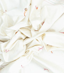 White Woven Synthetic Dupion Silk Saree With Embroidered Dancing Motifs-BL4152