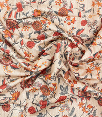Cream Printed Tussar Silk Saree With Kalamkari Motifs-TU3593