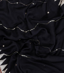 Black Printed Modal Silk Saree With Embroidered Motifs-PS0742
