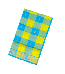 Sky Blue & Green Handloom Silk Cotton Saree With Checks & buttas-SC3350