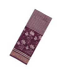 Burgundy Printed Chanderi Cotton Saree With Zari Border-CC1575