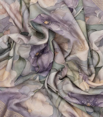 Lavender Woven Synthetic Viscose Saree With Printed Floral Motifs-BL4926