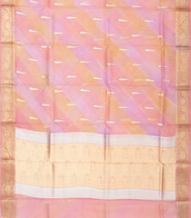 Peach Handloom Banarasi Organza Silk Saree With Floral Motifs-BE1405