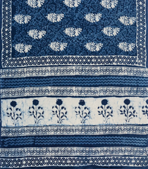 Indigo Woven Jaipur Cotton Saree With Printed Floral Motifs-JC1417