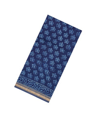 Indigo Printed Chanderi Cotton Saree With Floral Motifs-CC1776