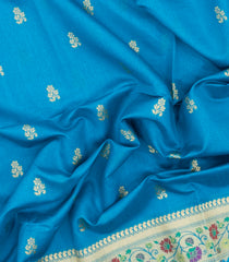 Turquoise Woven Art Dupion Saree With Buttas & Tie and Dye Border-BL5909