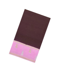 Dark Brown Woven Blended Viscose With Contrast Border-BL5574