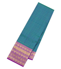 Peacock Blue Handloom Kanchipuram Silk Saree With Zari Checks & Buttas-KA16307