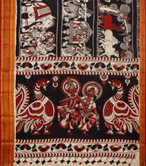 Black Woven Kalamkari Printed Cotton Saree & Zari Border