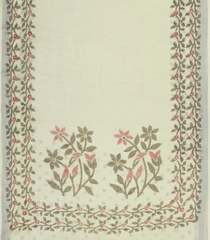 Off White Printed Synthetics Linen Saree With Floral Motifs-BL5238