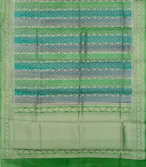 Green Handloom Banarasi Organza Silk Saree With Floral Stripes-BE1584