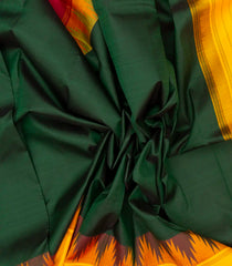 Bottle Green Handloom Korvai Kanchipuram Silk Saree With Ganga Jamuna Border-KA13223