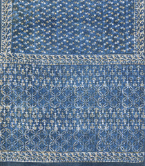Indigo Printed Jaipur Cotton Saree With Floral Motifs-JC1821