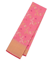 Baby Pink Handloom Kanchipuram Silk Saree With Meena Floral Motifs-KA13714