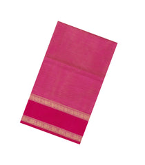 Hot Pink Handloom Silk Cotton Saree With Vairaoosi Stripes-SC4560