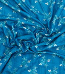 Sky Blue Printed Art Dola Silk Saree With Floral Motifs-BL5750