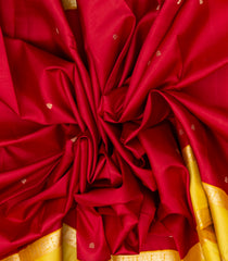 Red Handloom Korvai Kanchipuram Silk Saree With Floral Buttas-KA12954