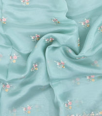 Turquoise Embroidered Blended Organza Saree With Meena Floral Motifs-BL6108