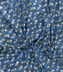 Indigo Printed Jaipur Cotton Saree With Floral Motifs-JC1821