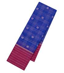 Blue Handloom Kanchipuram Silk Saree With Zari Checks & Contrast Border-KA14889