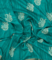 Turquoise Printed Synthetics Dola Zari Lining With Jacquard Zari Border-BL5182