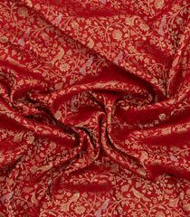 Red Woven Mysore Silk Saree With Bird Vine Motifs-MS3349