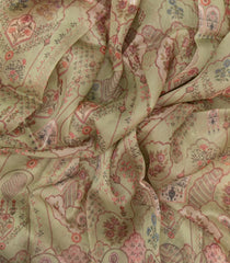 Cardamom Green Woven Organza Silk Saree With Printed Floral Motifs-PS0552