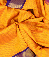 Mango Yellow Handloom Korvai Kanchipuram 9 Yards Silk Saree With Checks-KA13390
