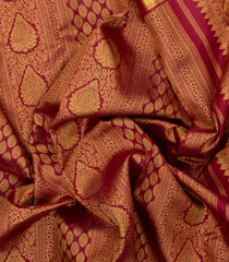 Crimson Handloom Kanchipuram Silk Saree With Meena Floral Motifs-KA14785