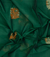 Dark Green Handloom Village Cotton Saree With Buttas-VC1647