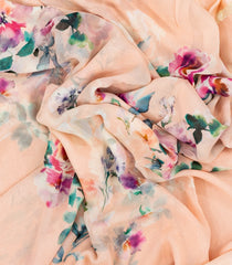 Light Peach Woven Georgette Silk Saree With Printed Floral Motifs-PS0559