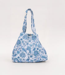 Off White Handmade Tote Bag With Printed Motifs With Button (14"H X 17"W X 8"D)-ACS1054
