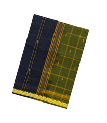Dark Green Woven Kadappa Cotton Saree With Checks-KN0734