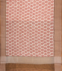 Cream Printed Chanderi Cotton Saree With Contrast Mustard Zari Border-CC1667
