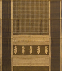 Olive Green Handloom Silk Cotton Saree With Checks-SC4267