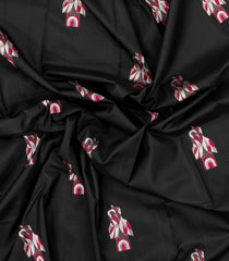 Black Handloom Kanchipuram Silk Saree With Meena Crane Buttas-KA13623