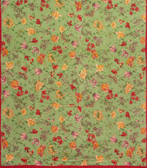 Cardamom Green Printed Crepe Silk Saree With Floral Motifs-PS0924