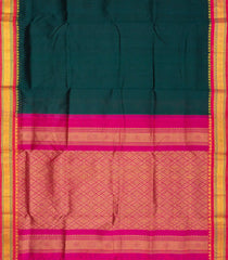 Bottle Green Handloom 9 Yards Korvai Silk Cotton Saree With Contrast Border-SC3786