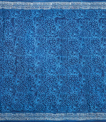 Indigo Printed Jaipur Cotton Saree With Printed Floral Motifs-JC1749