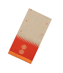 Taupe Woven Dupion Silk Saree With Buttas & Contrast Border-DS0621