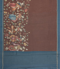 Brown Printed Tussar Silk Saree With Kalamkari Motifs-TU3630
