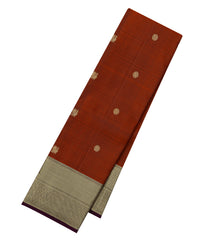 Rust Handloom Kanchipuram Silk Saree With Annam Buttas - KA14612