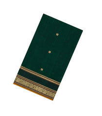 Bottle Green Handloom Silk Cotton Saree With Annam Buttas-SC3950
